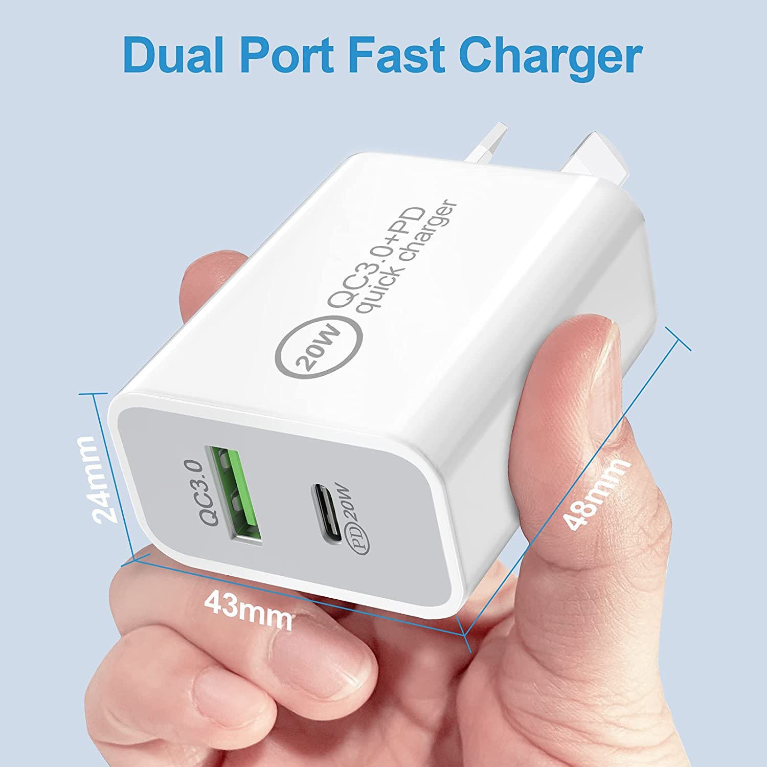 20W DUAL USB-C Type-C PD Fast Wall Charger Adaptor QC3.0 for Android Iphone Ipad